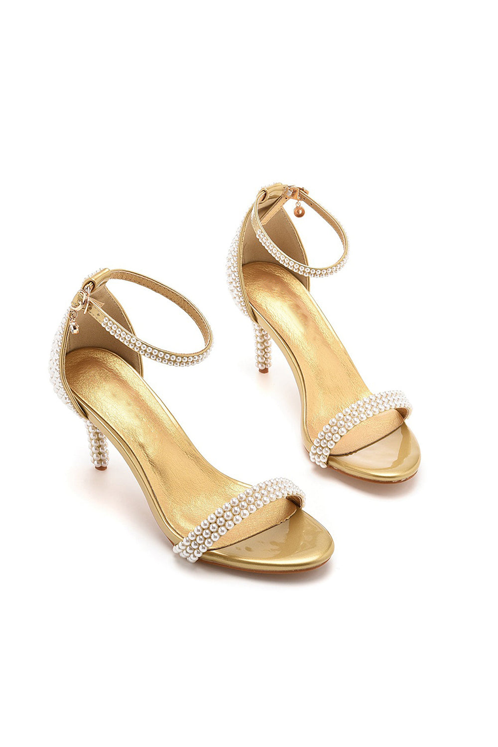 Open Toe Pearl Ankle Strap Wedding High Heels