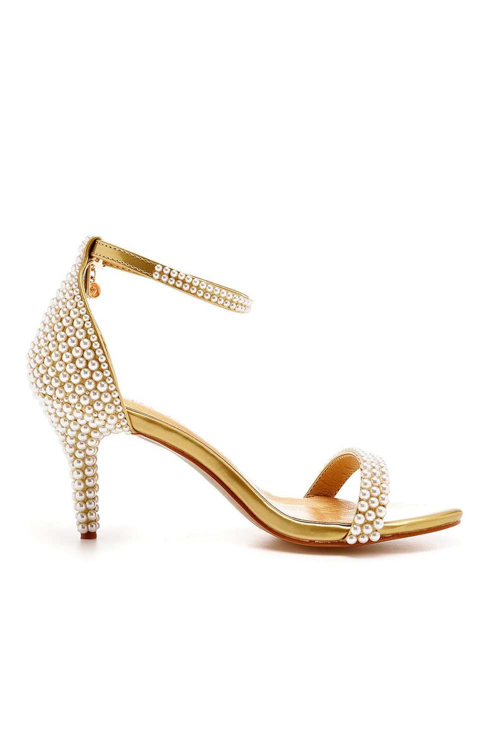 Open Toe Pearl Ankle Strap Wedding High Heels