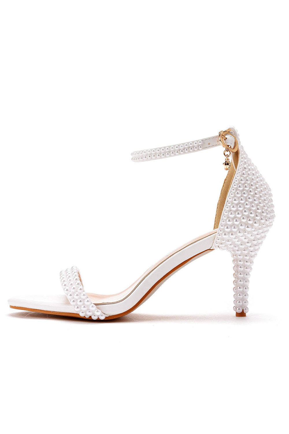 Open Toe Pearl Ankle Strap Wedding High Heels