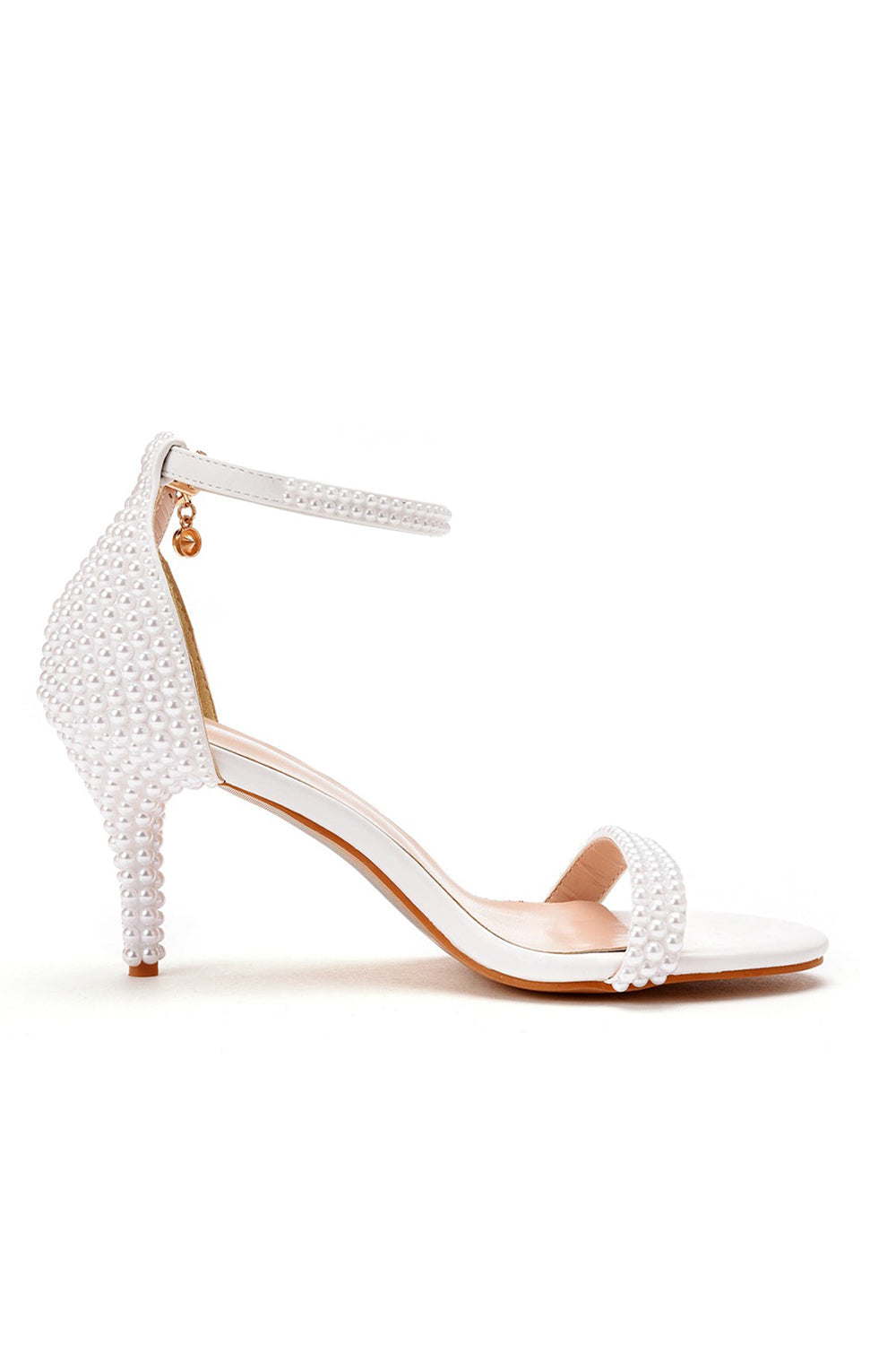 Open Toe Pearl Ankle Strap Wedding High Heels