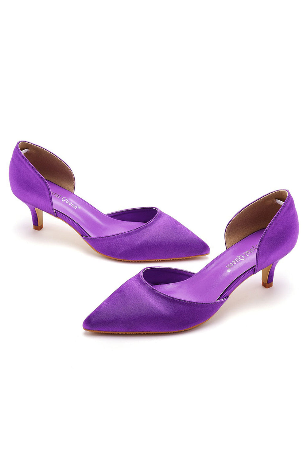 Simple Elegant Mid Cutout Two-Piece Slip on Pointed Toe Kitten Heels