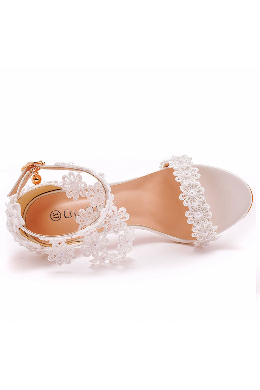 White Lace Flowers Tassels Open Toe Ankle-strap Ultra High Heels