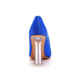 Simple Satin Slip on Pointed Toe Transparent Block Heels