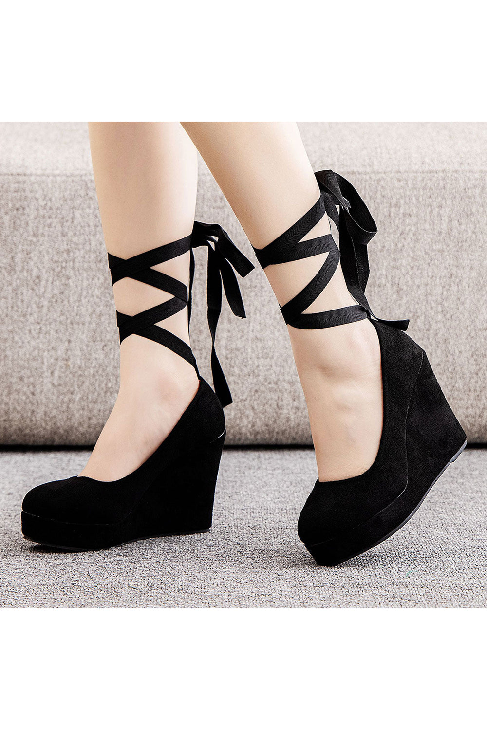 Sweet Round Toe Platform Heels Ankle Strap Wedges Heels