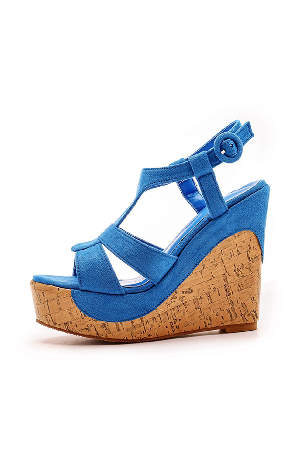 Suede Wood Grain Peep Toe Platform Wedges Sandals