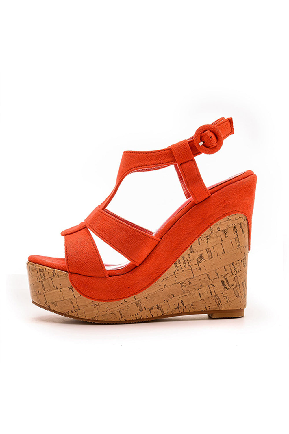 Suede Wood Grain Peep Toe Platform Wedges Sandals