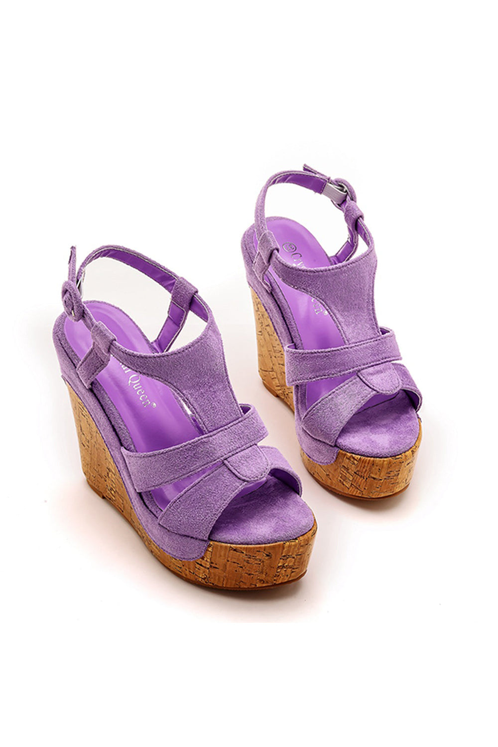 Suede Wood Grain Peep Toe Platform Wedges Sandals