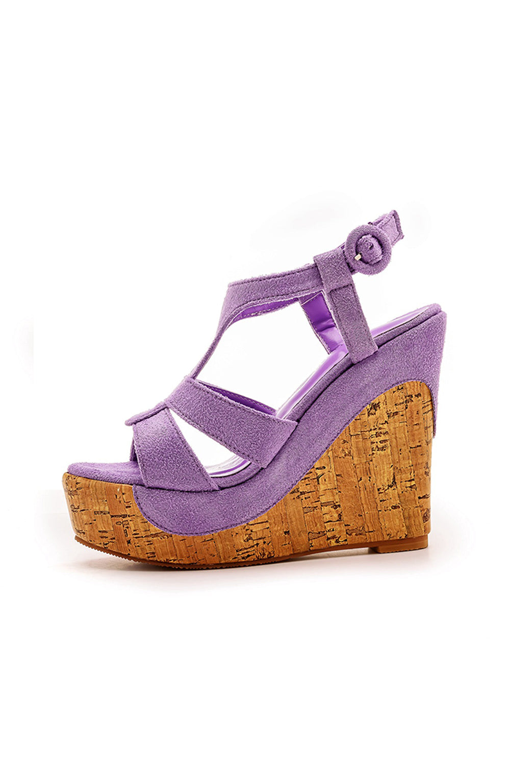 Suede Wood Grain Peep Toe Platform Wedges Sandals