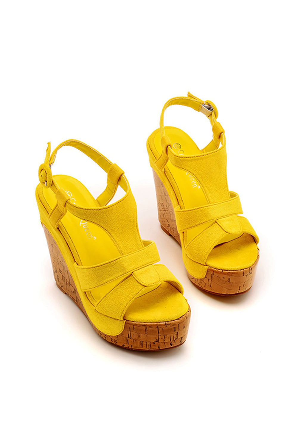 Suede Wood Grain Peep Toe Platform Wedges Sandals