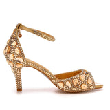 Crystal Rhinestone Peep Toe High Heels Ankle Strap Sandals