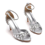 Crystal Rhinestone Peep Toe High Heels Ankle Strap Sandals