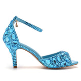 Crystal Rhinestone Peep Toe High Heels Ankle Strap Sandals