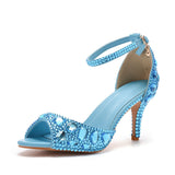 Crystal Rhinestone Peep Toe High Heels Ankle Strap Sandals