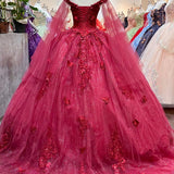 Hilary | Red Long Sleeves 3D Flowers Quinceanera Dresses Appliqued