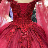 Hilary | Red Long Sleeves 3D Flowers Quinceanera Dresses Appliqued