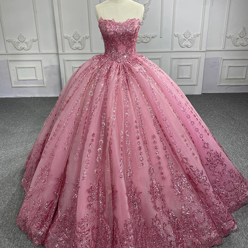 Quinceanera Dress Romantic Court Train Ball Gown Strapless Pleated