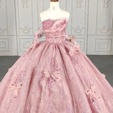 Quinceanera Dress Romantic Pink beading Prom Dresses Sequined Sleeveless with Bowknot