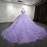 Romantic Quinceanera Dresses Sleeveless Beading Prom Dresses with 3D Flower Appliques