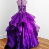 Royal Blue Organza High Neck Quinceanera Dresses Burgundy Prom Dresses