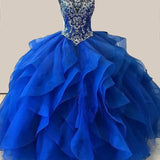 Royal Blue Organza High Neck Quinceanera Dresses Burgundy Prom Dresses