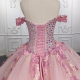 Quinceanera Ball Gown  Off-the-Shoulder  Sequined Pink Dress