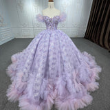 Quinceañera lace  Off-the-Shoulder Ball Gown Purple Sequined Dress