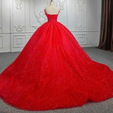 Quinceanera Ball Gown Red Sleeveless Sequined Dress