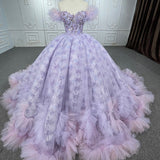 Quinceañera lace  Off-the-Shoulder Ball Gown Purple Sequined Dress