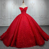 Quinceanera Ball Gown Red Sleeveless Sequined Dress