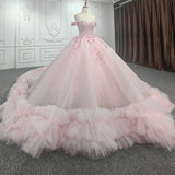 Quinceanera Ball Gown  Off-the-Shoulder  Sequined Pink Dress