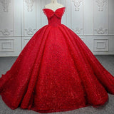 Quinceanera Ball Gown Red Sleeveless Sequined Dress