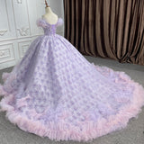 Quinceañera lace  Off-the-Shoulder Ball Gown Purple Sequined Dress