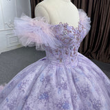 Quinceañera lace  Off-the-Shoulder Ball Gown Purple Sequined Dress