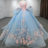 Quinceanera Blue Flower Ball Gown Dress