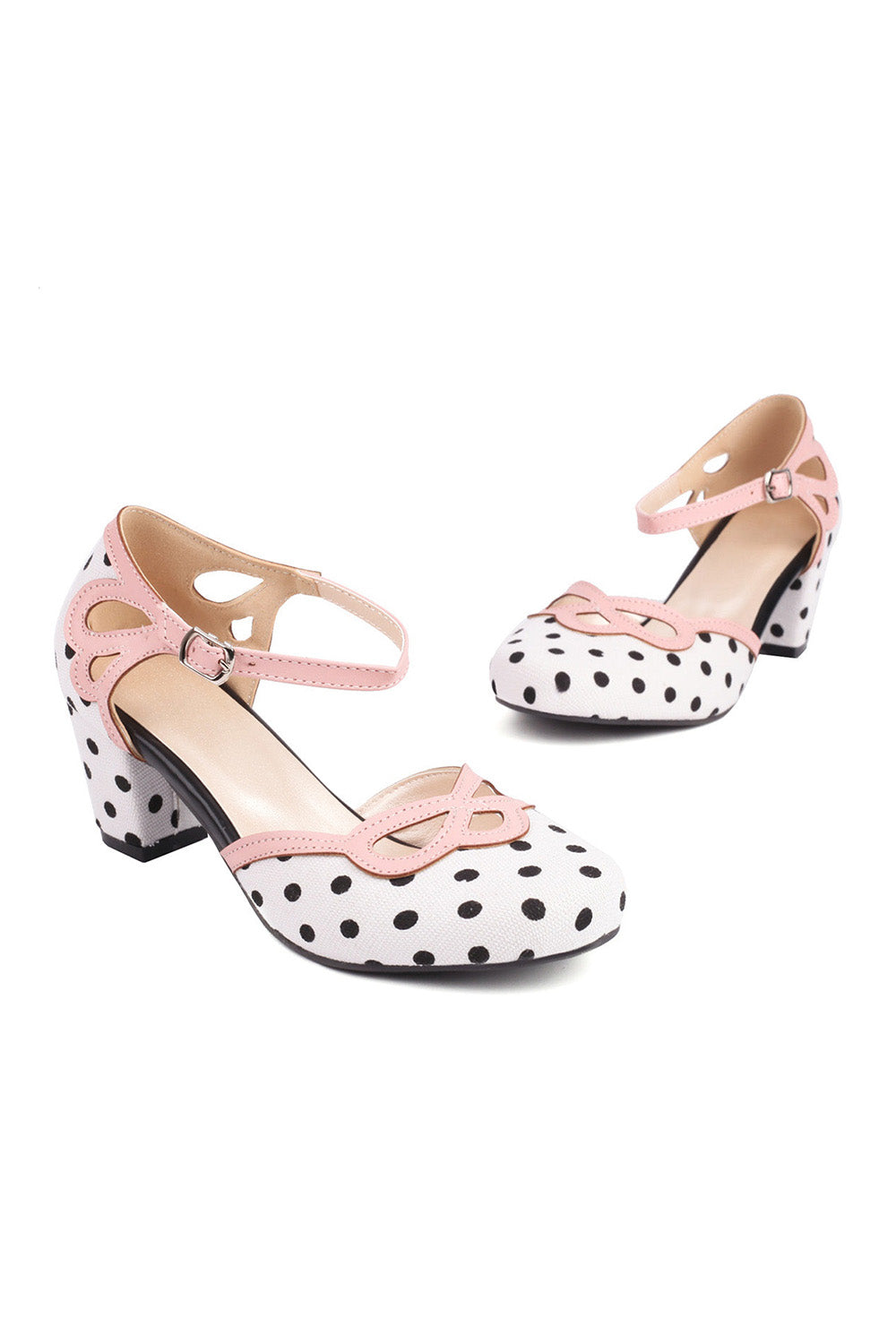 Stripe &amp; Polka Dots Buckled High Heel Shoes