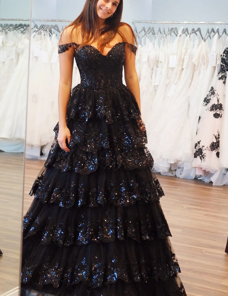 Leona |Princess Off the Shoulder Sequined Lace Prom Dress