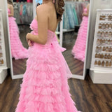 Reyna |Ball Gown Sweetheart Pink Tiered Printed Tulle Prom Dress