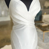 White Surplice Mermaid Long Wedding Gown