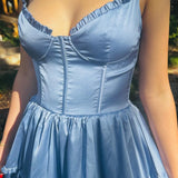 Periwinkle Corset Multi-Layer Ruffle Long Prom Dress