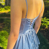 Periwinkle Corset Multi-Layer Ruffle Long Prom Dress