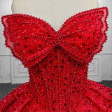 Quinceanera Ball Gown Red Sleeveless Sequined Dress