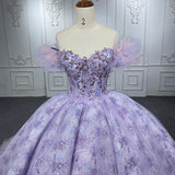 Quinceañera lace  Off-the-Shoulder Ball Gown Purple Sequined Dress