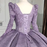 Purple Long Sleeve Full Gather Skirt A Line Party Ball Gown