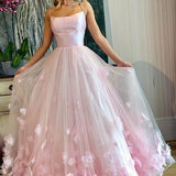 Arabella |A-line Spaghetti Straps Pink Tulle Prom Dress