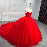 Quinceanera Dress Simple Red Sweetheart Party Dress Ruched Sleeveless Prom Dresses Ball Gown