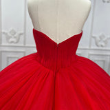 Quinceanera Dress Simple Red Sweetheart Party Dress Ruched Sleeveless Prom Dresses Ball Gown