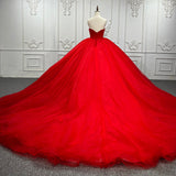 Quinceanera Dress Simple Red Sweetheart Party Dress Ruched Sleeveless Prom Dresses Ball Gown