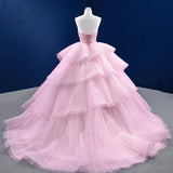 Quinceanera Dress Simple Tiered Ball Gown Elegant Lace Up Long Evening Dresses with Diamonds