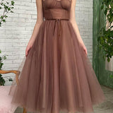 Lyra | Simple A-line Tea Length Tulle Short Prom Dress Homecoming Dress