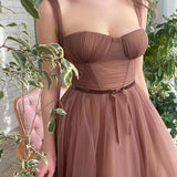 Lyra | Simple A-line Tea Length Tulle Short Prom Dress Homecoming Dress